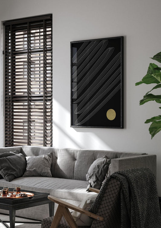 Abstract Line Ribbon And Gold Printed Poster - living room 1