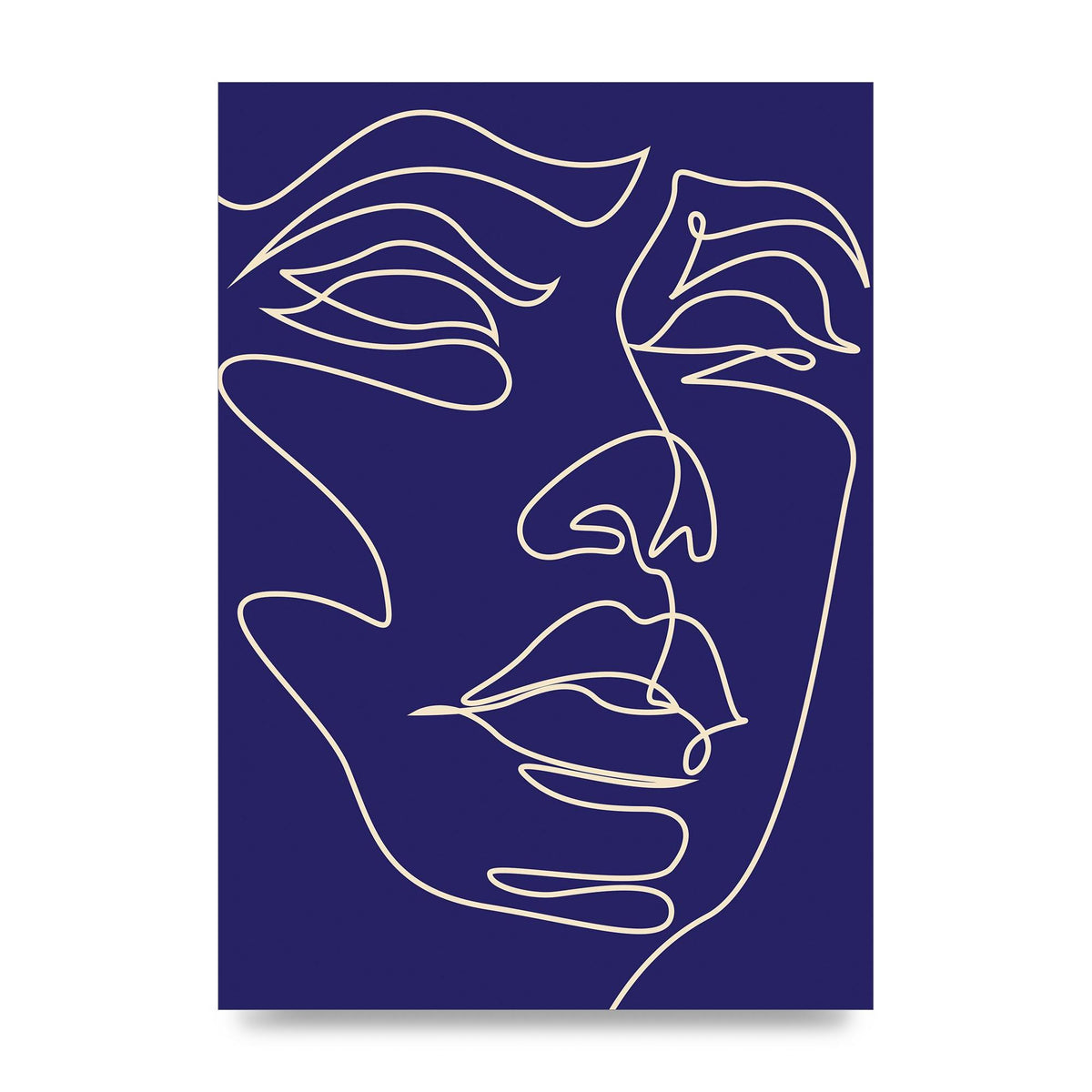 Face Line Drawing Blue Wall Art - unframed print