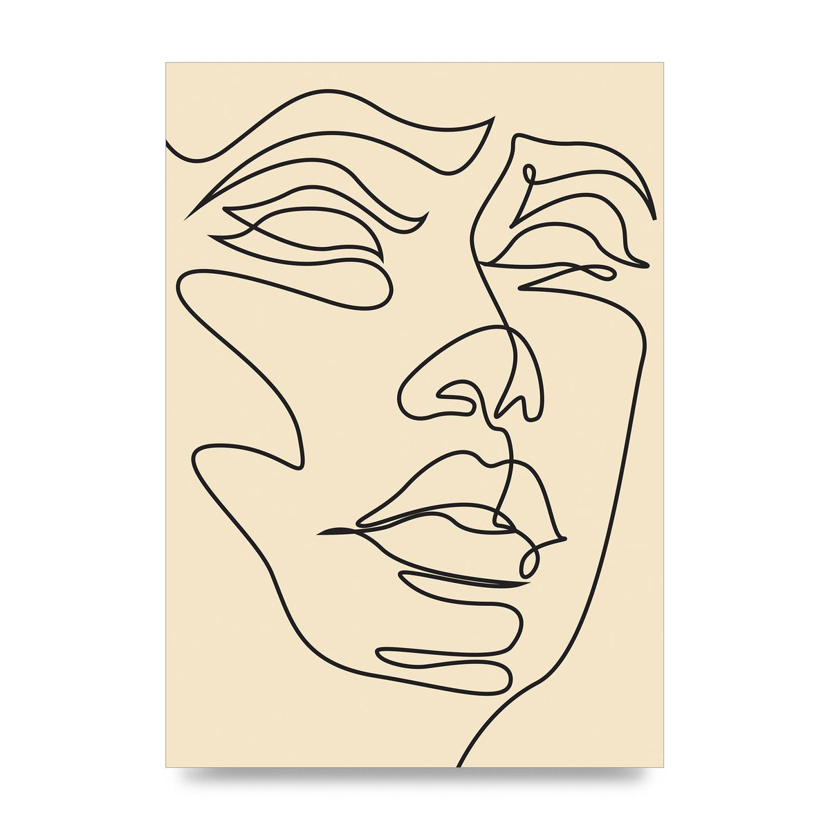 Face Line Drawing Ecru Art For The Home - unframed print