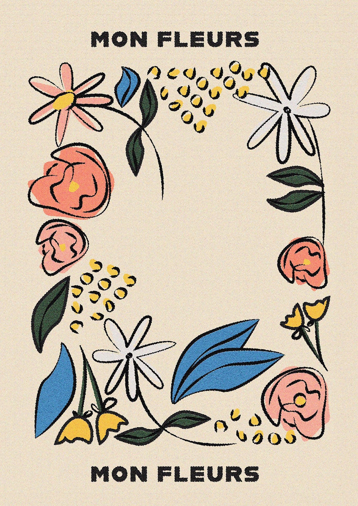 Mon Fleur Illustration Retro Printed Poster - detail