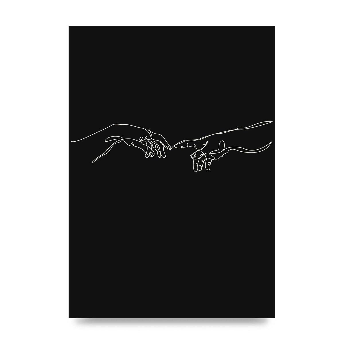 Creation Of Adam Hands Line Drawing Black Wall Art - unframed print