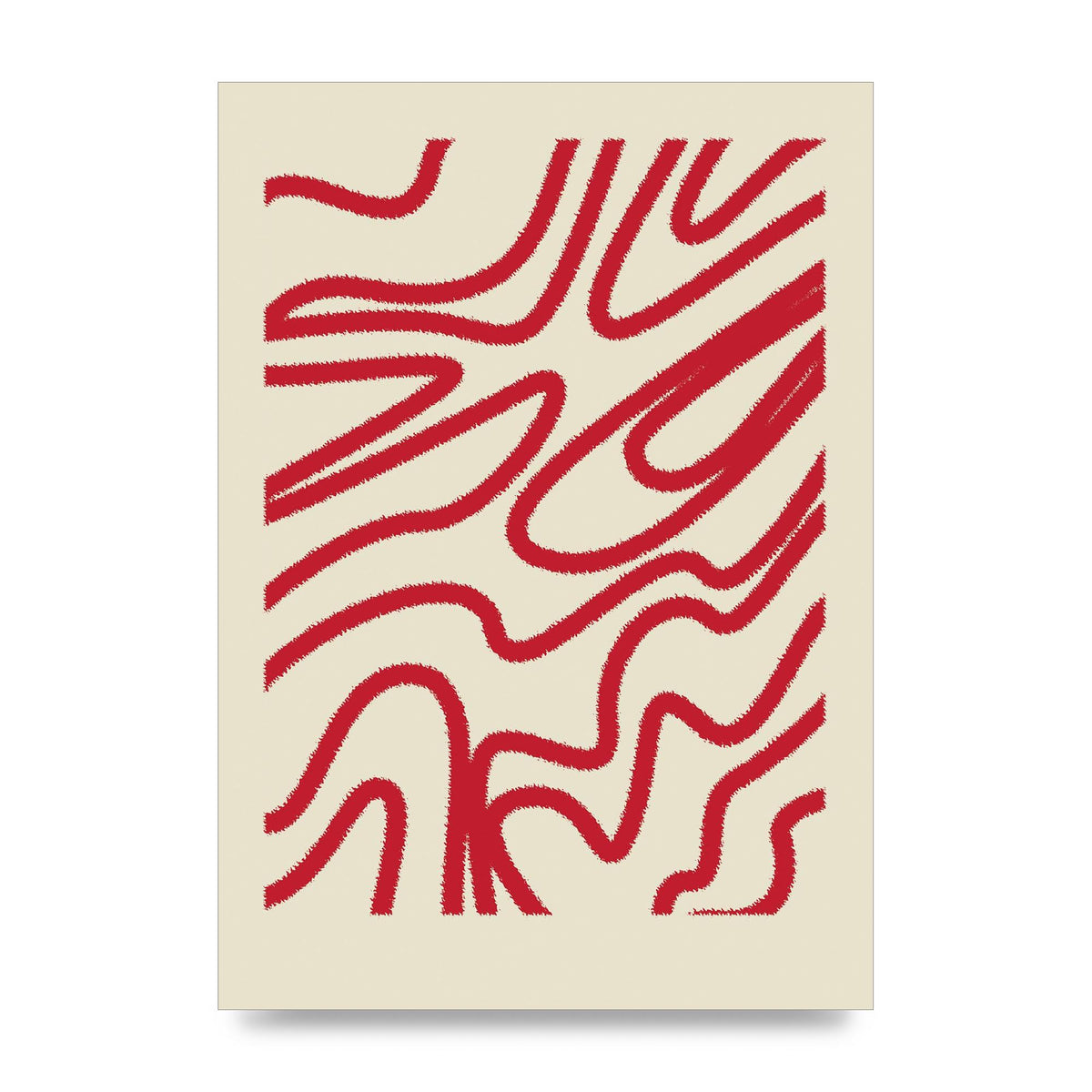 Abstract Red Shaggy Line Wall Art - unframed print