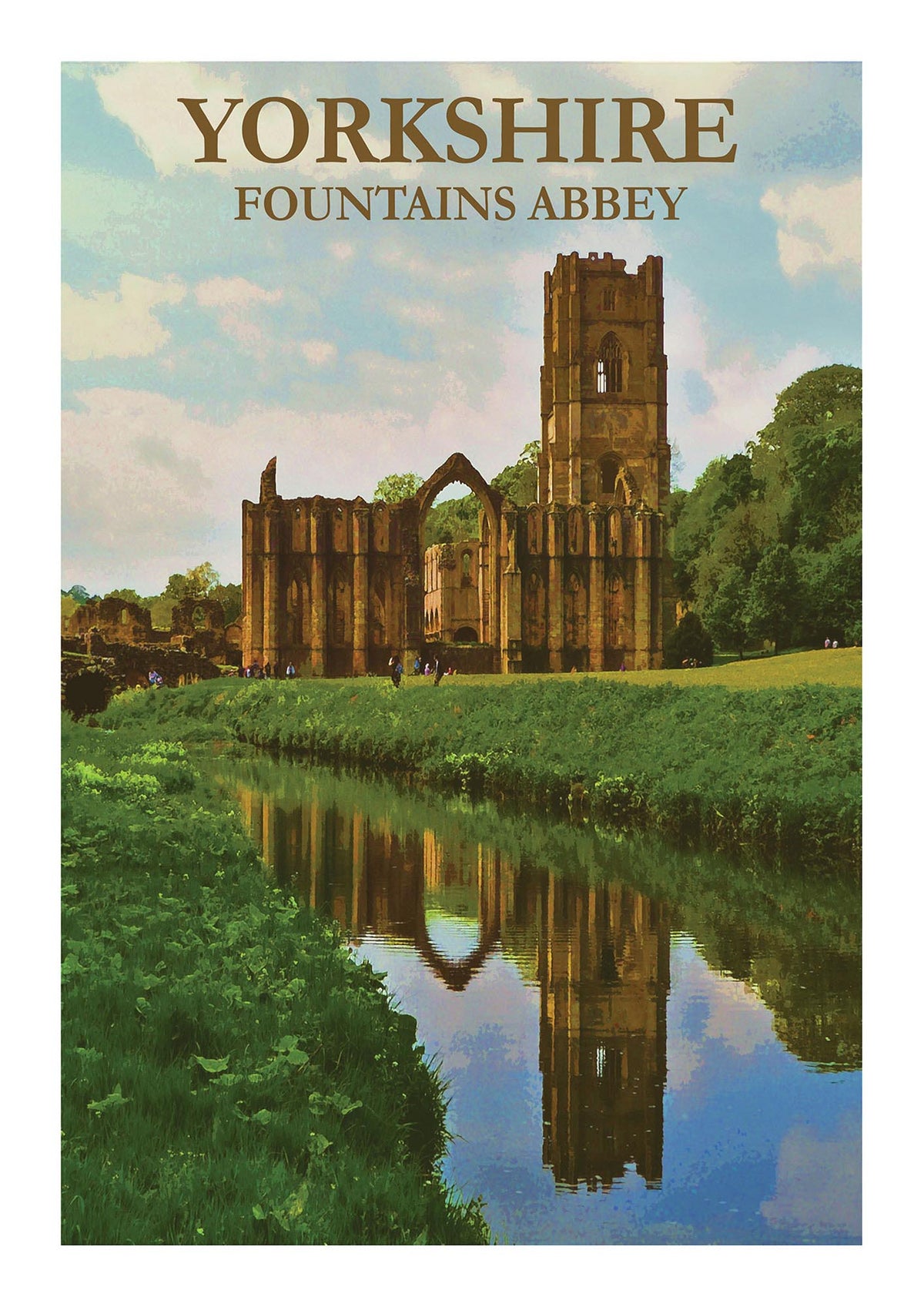 Travel Poster Yorkshire Fountains Abbey Wall Art - detail