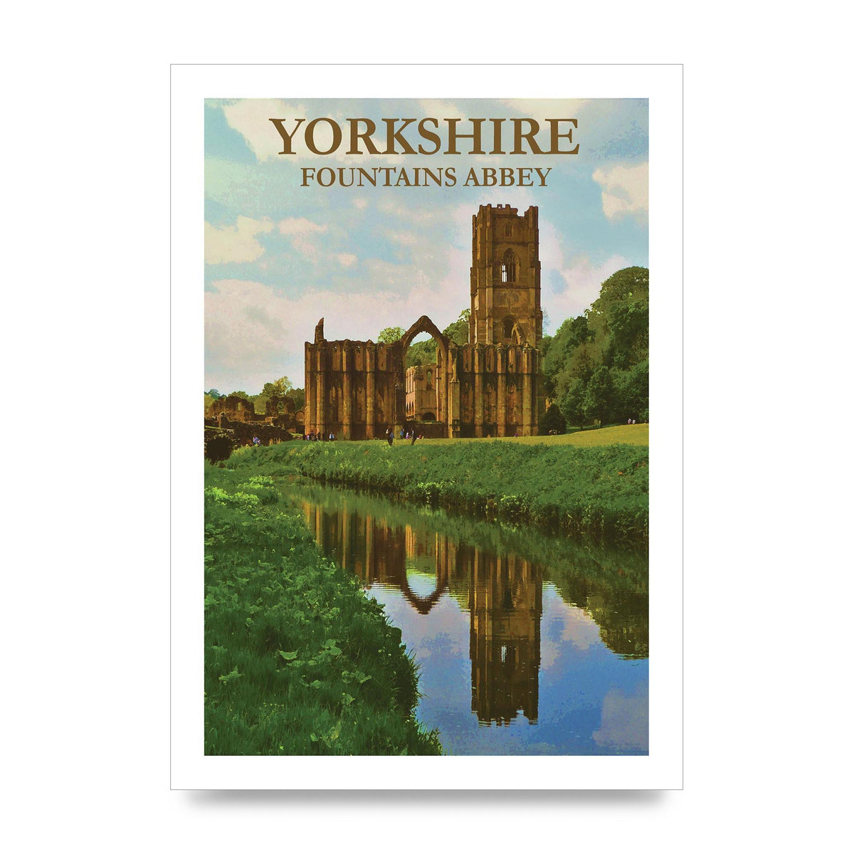 Travel Poster Yorkshire Fountains Abbey Wall Art - unframed print