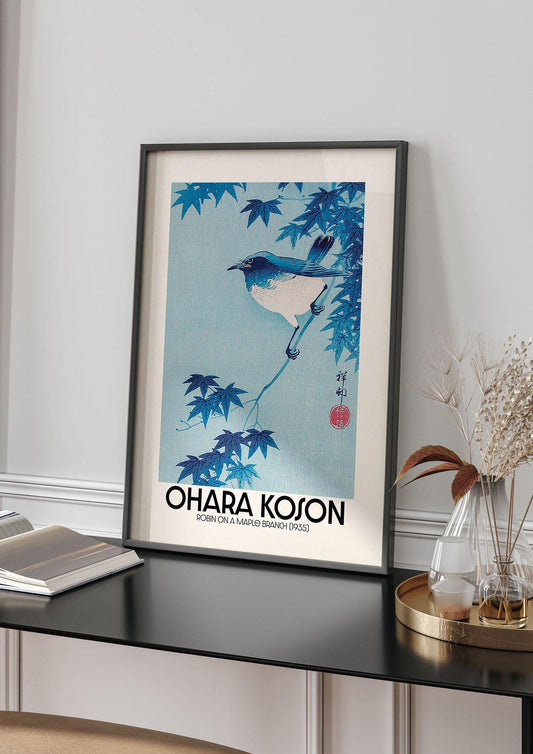 Ohara Koson Robin On A Maple Branch 1935 Wall Art - living room 4