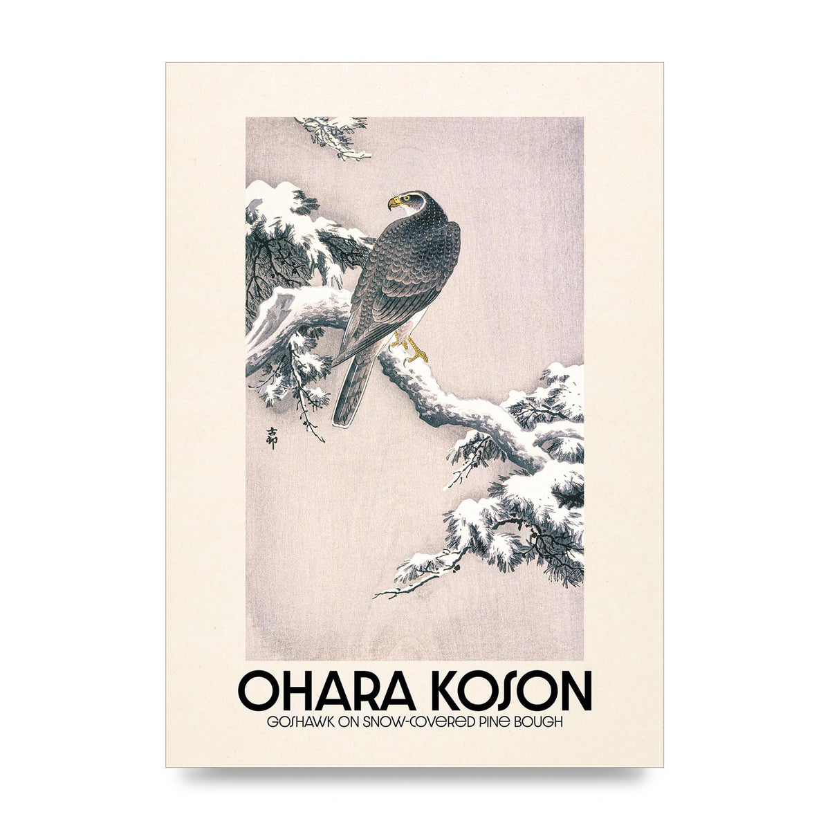 Ohara Koson Goshawk On Snow Covered Pine Bough Printed Poster - unframed print