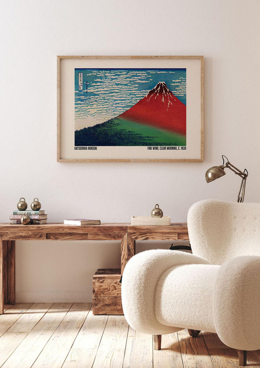 Katsushika Hokusai Fine Wind Clear Morning C1830 Printed Poster - landscape living room 1
