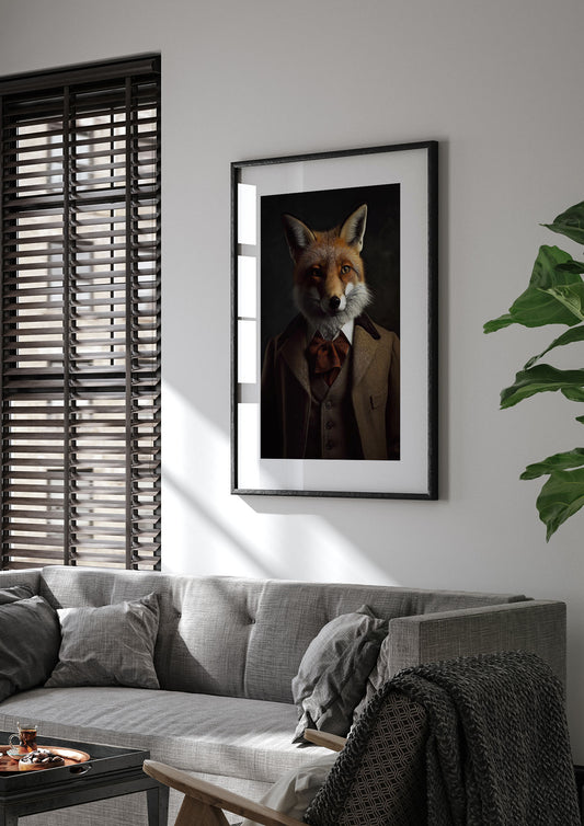 Sleek Fox in Dapper Suit Art Print - Blending Wildlife and Elegance
