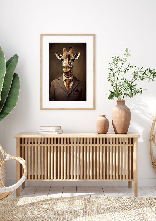 Gentleman Giraffe in Tailored Suit Art - Quirky and Classy Wall Decor