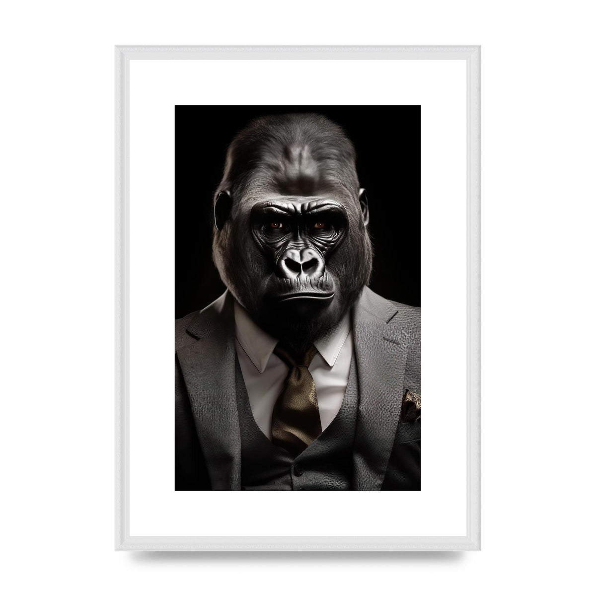 Elegant Gorilla in Grey Suit: Unique Wall Art Statement