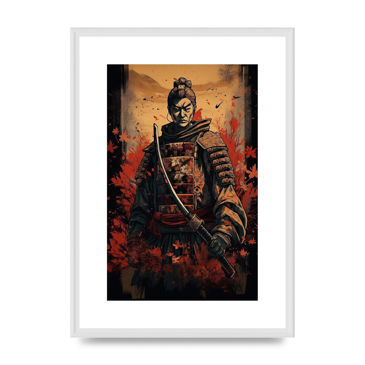 Samurai Warrior in Autumn: Timeless Japanese Art Print