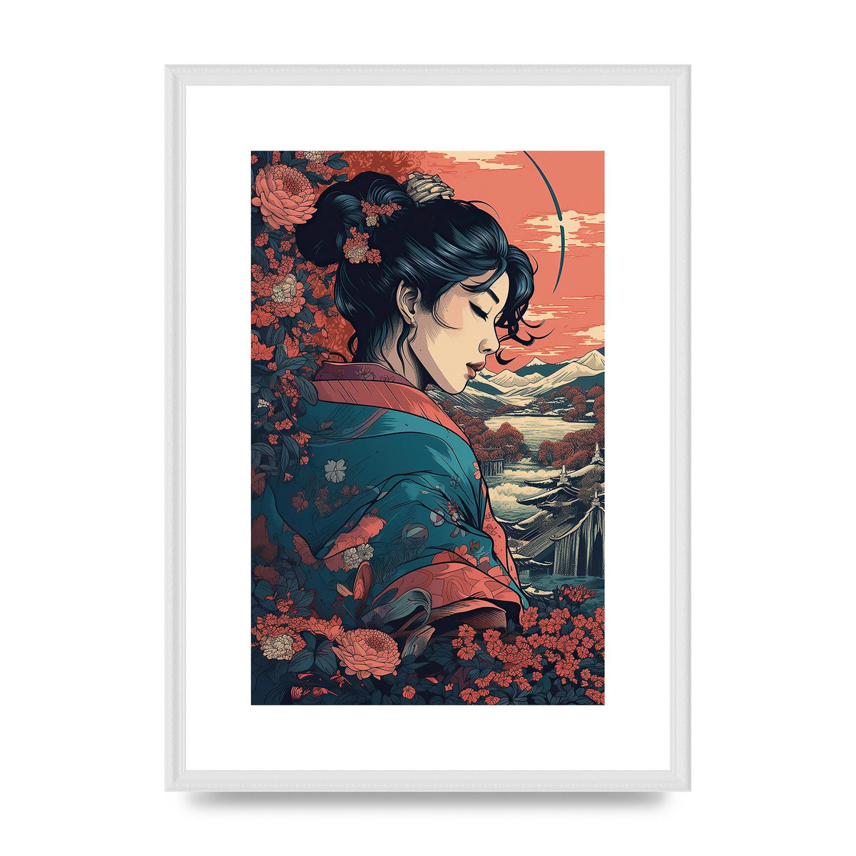 Elegant Geisha Profile View Art in Autumnal Hues