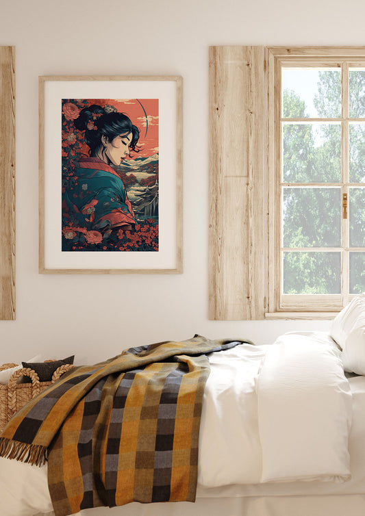 Elegant Geisha Profile View Art in Autumnal Hues