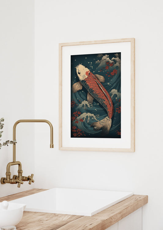 Koi Carp Swimming in Serene Waters Artwork