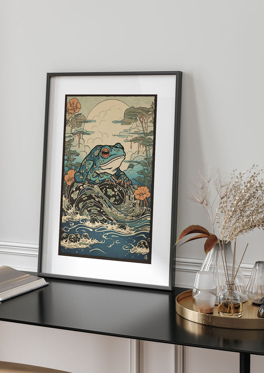 Traditional Japanese Art of Majestic Ocean Frog