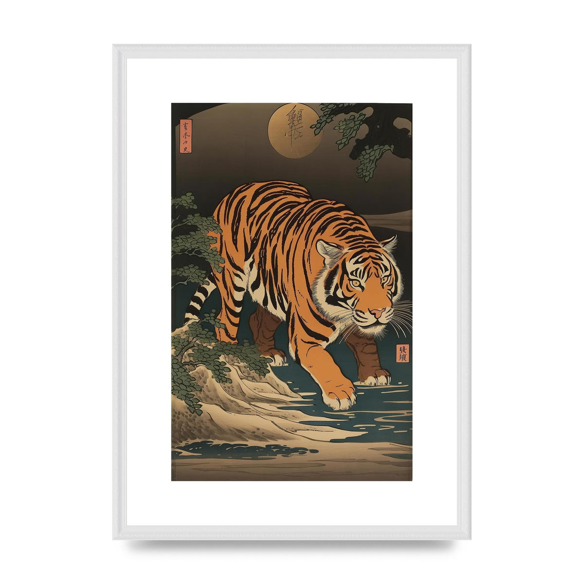 Japanese Tiger in Moonlight Art Print