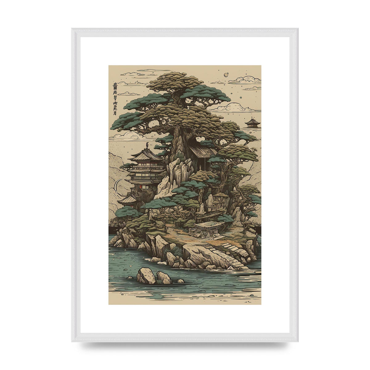 Traditional Japanese Landscape with Pagoda Art
