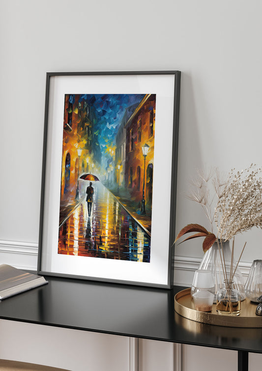 Romantic Rainy Evening Cityscape Art Print