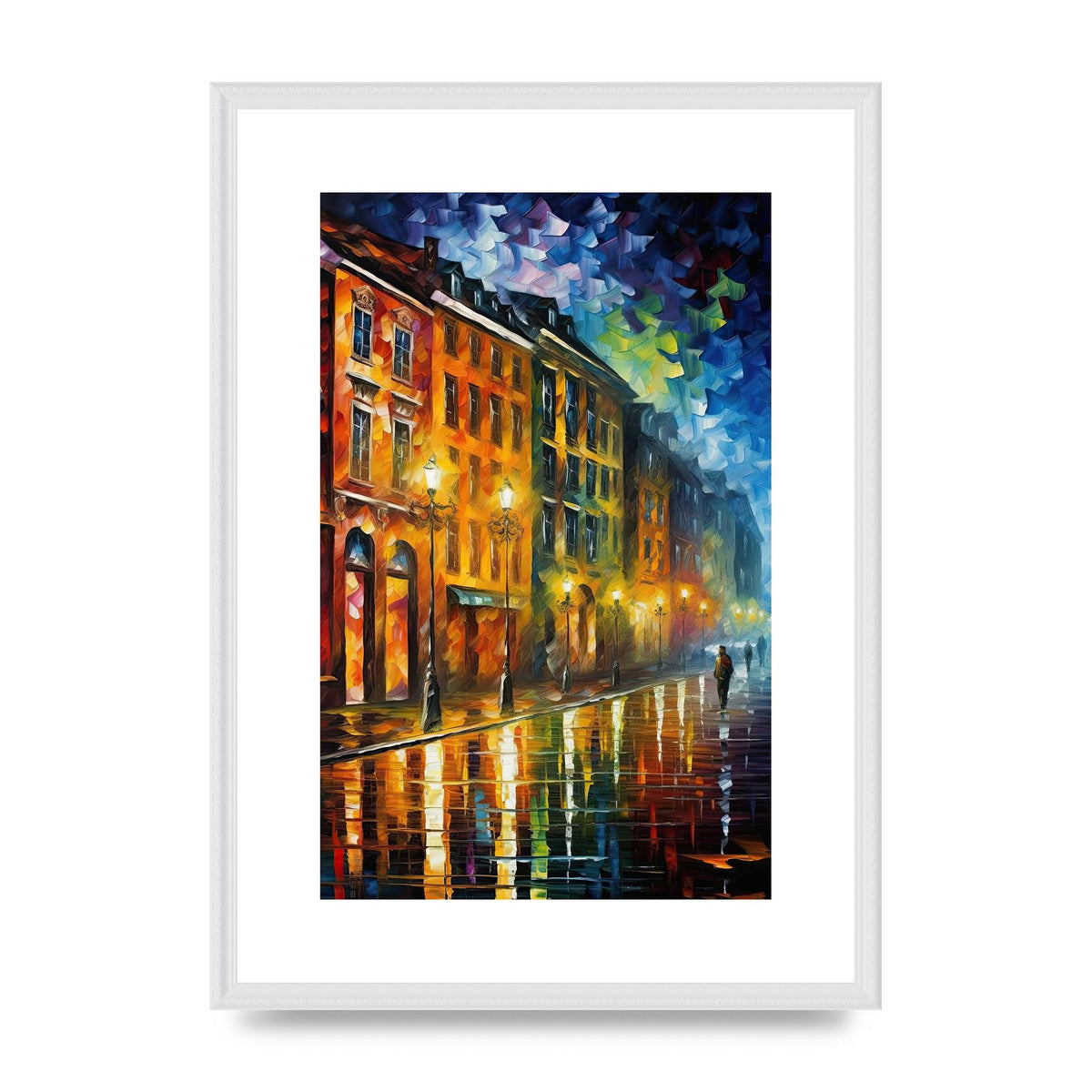 Colourful Impressionist City Street at Night