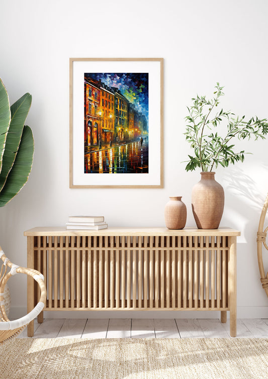 Colourful Impressionist City Street at Night