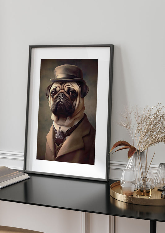 Sophisticated Pug Dog in Vintage Attire Portrait