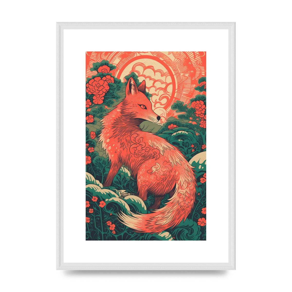 Risograph-Inspired Kitsune in Forest Green