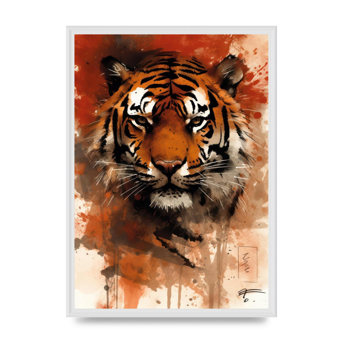 Sumi-e Ink Tiger Essence on Orange Backdrop