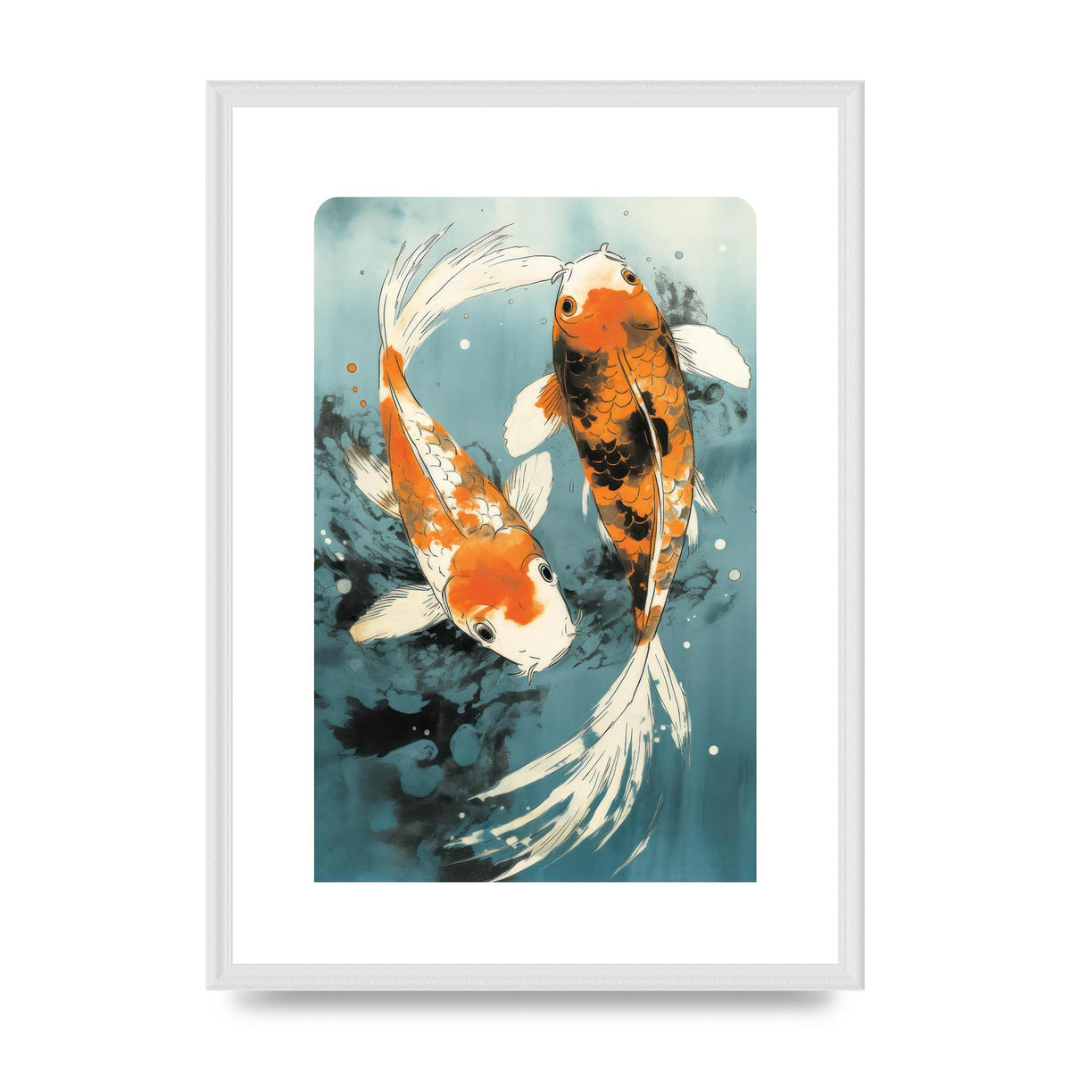 Sumi-e Koi Fish in Cerulean Water