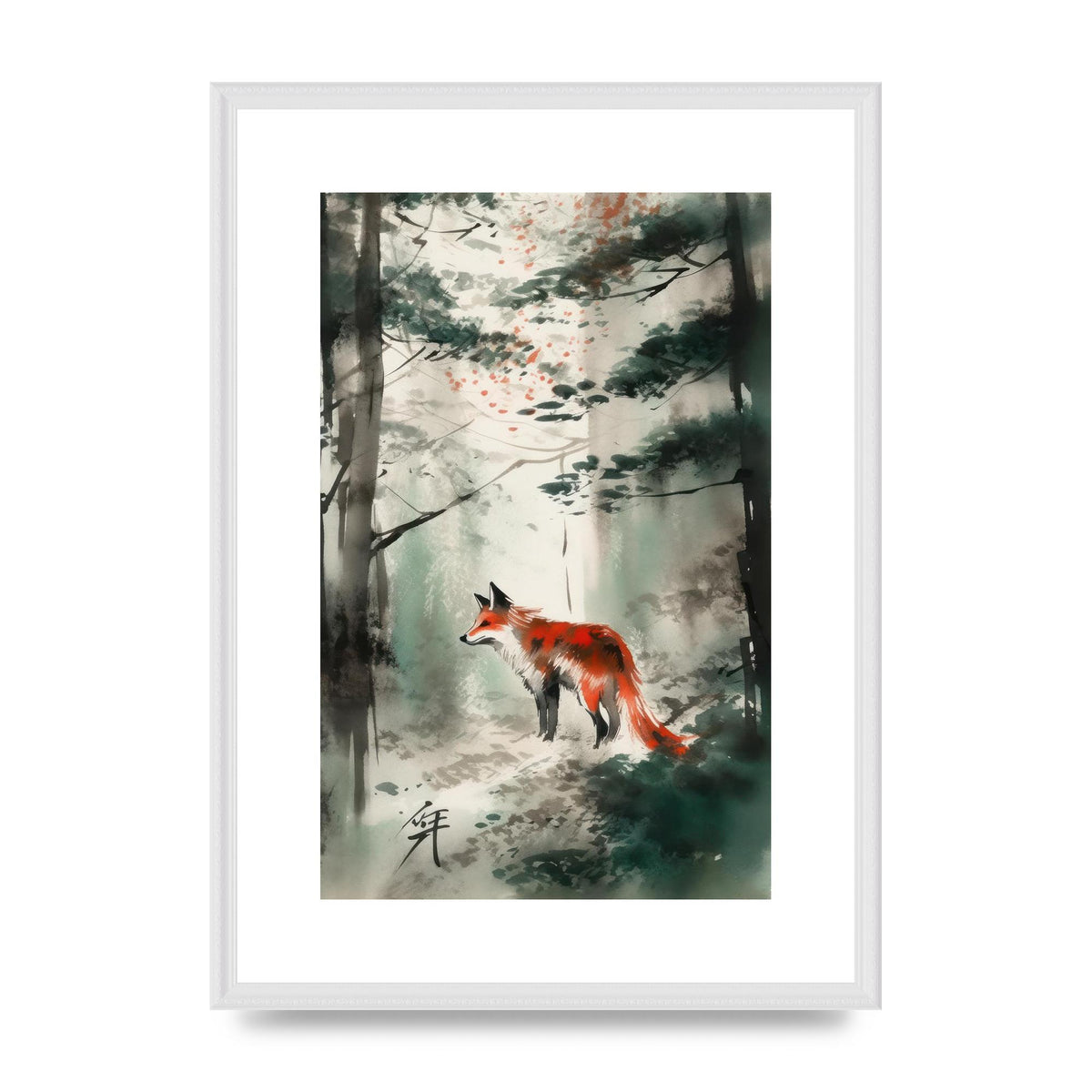 Kitsune Fox Emerges in Sumi-e Brushwork