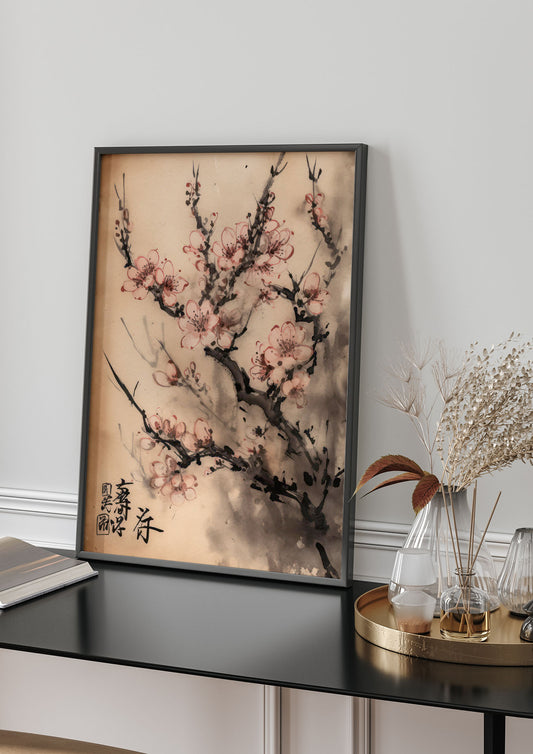 Cherry Blossoms in Blush Pink Sumi-e