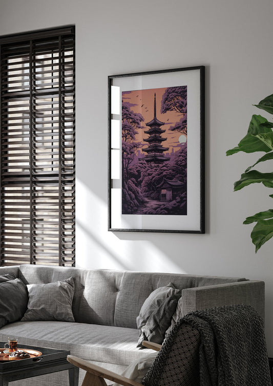 Twilight Purple Canvas with Japanese Pagoda