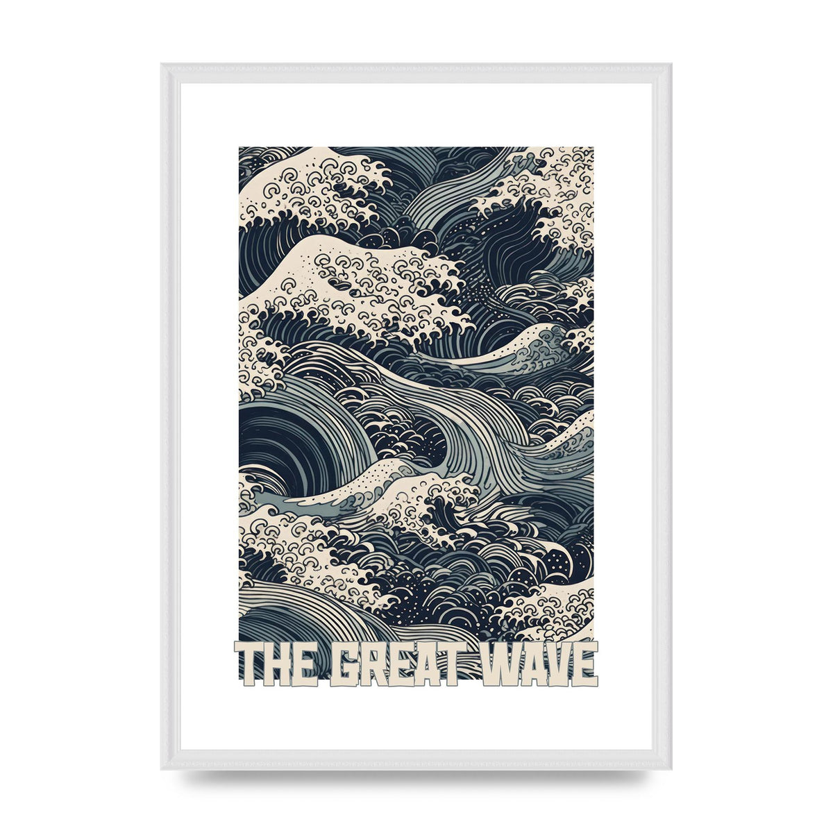 Blue and White Waves on Woodblock