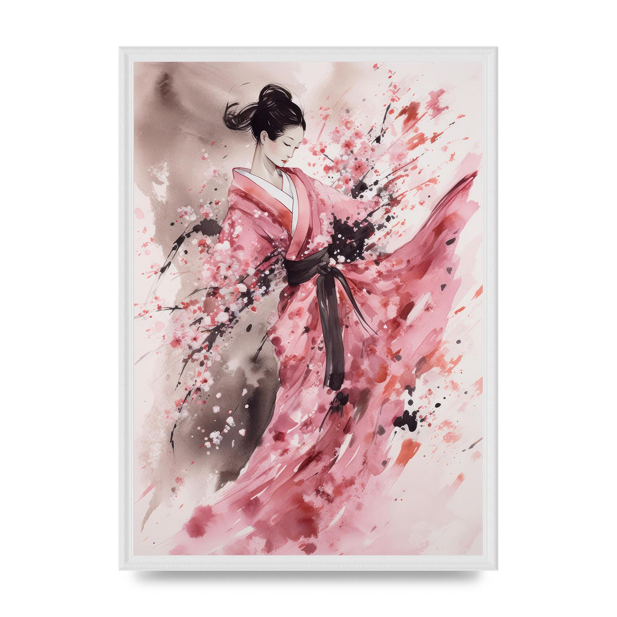 Graceful Dancing Woman in Cherry Blossom Kimono
