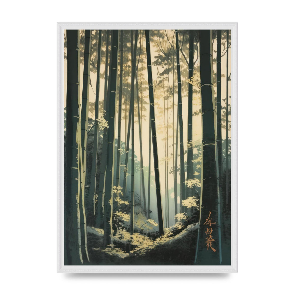 Vivid Lithograph of Bamboo Forest