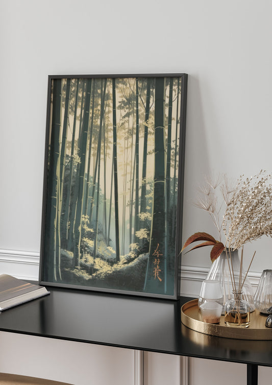 Vivid Lithograph of Bamboo Forest