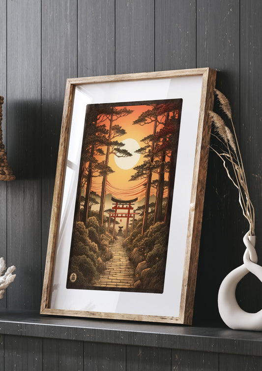 Breathtaking Path Woodblock with Torii Gates