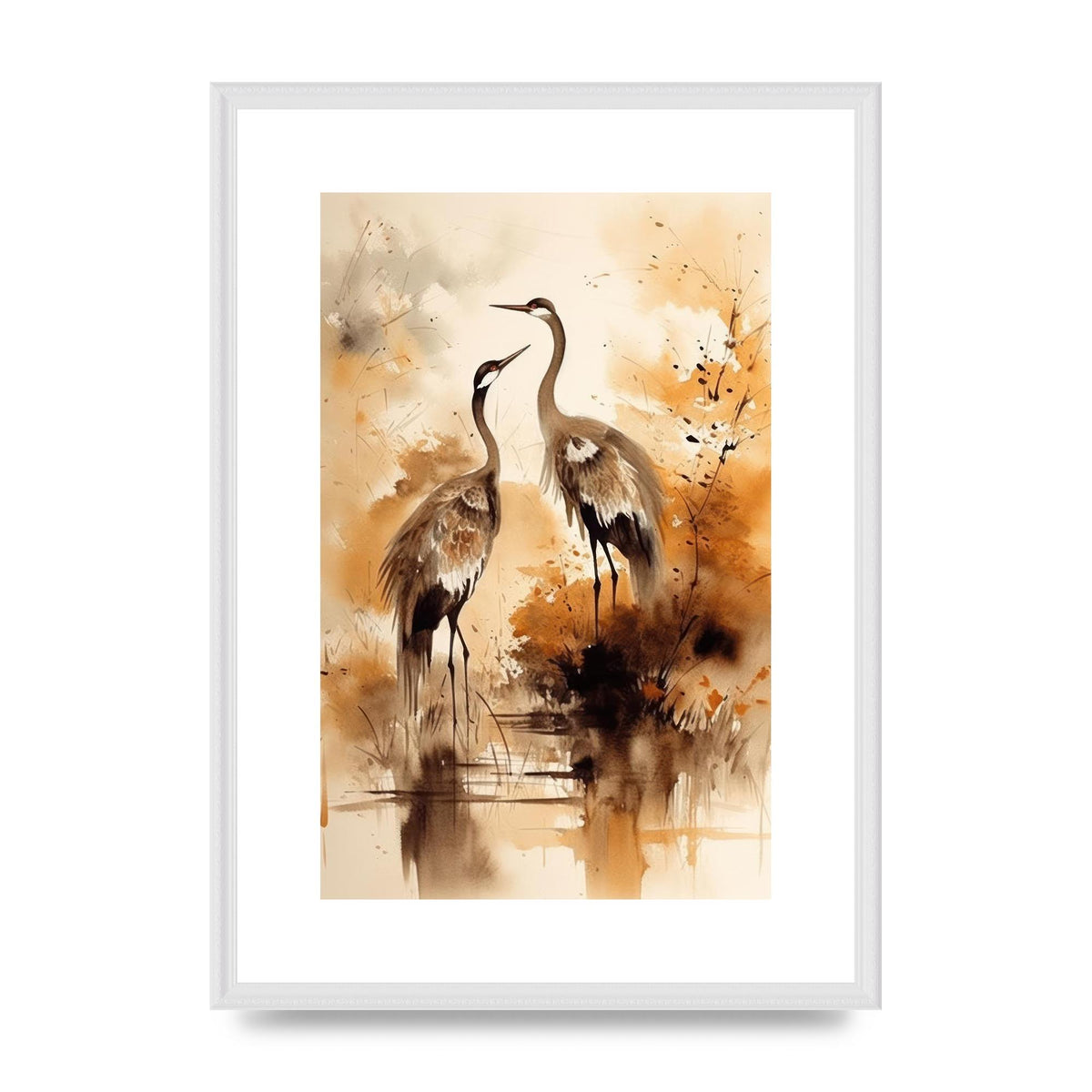 Sumi-e Artwork of Elegant Dancing Cranes