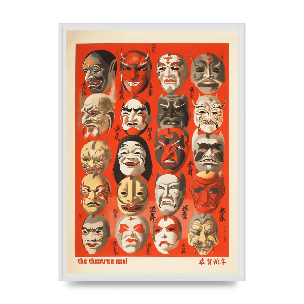 Noh Theatre Masks Lithograph