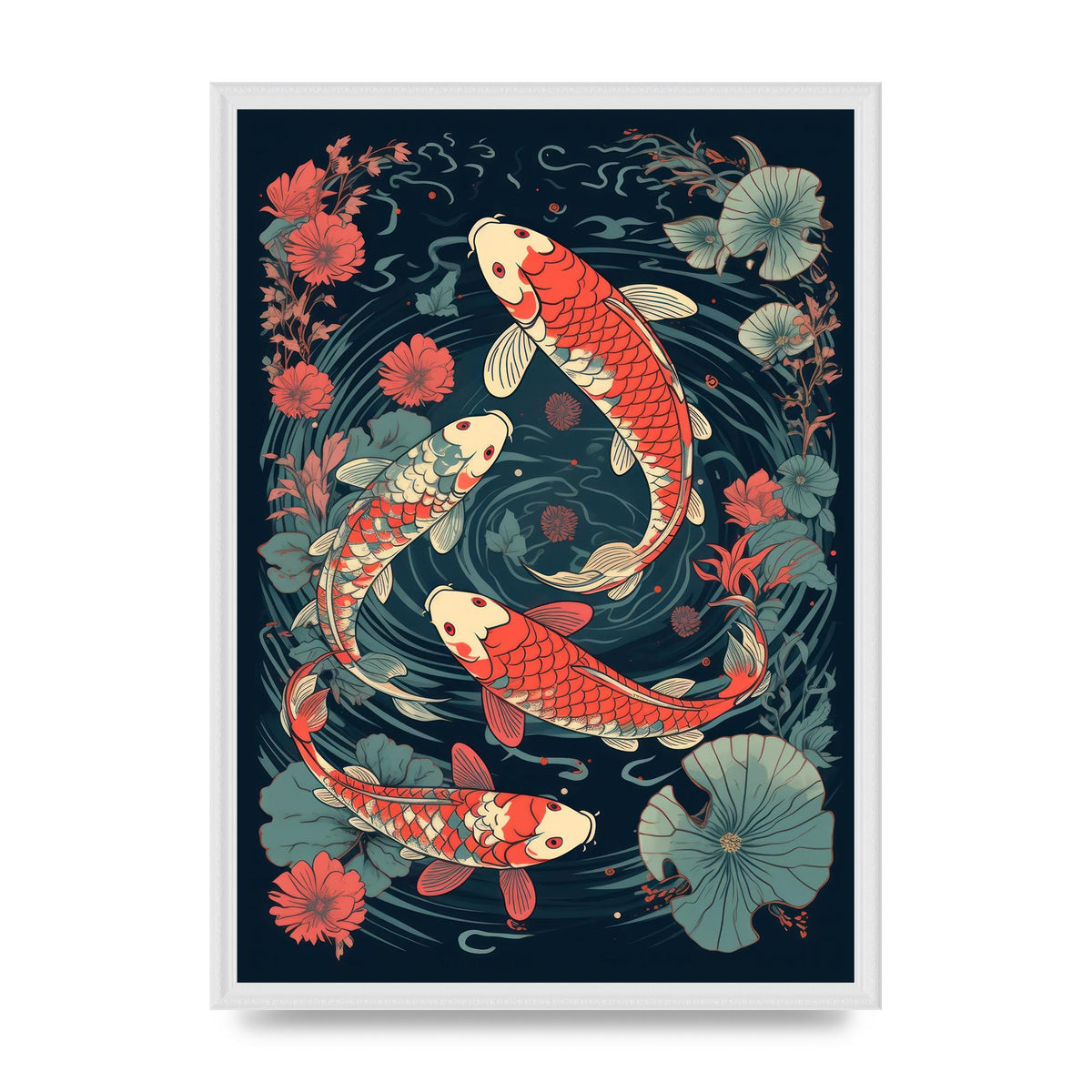 Vibrant Koi Fish Amidst Lotus Flowers