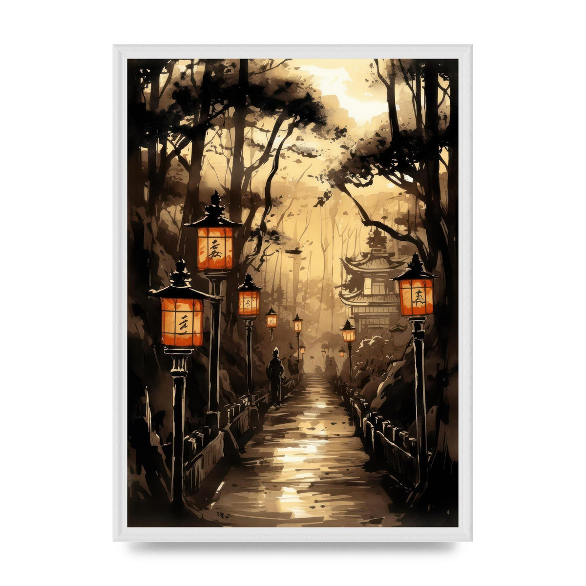 Sumi-e Radiant Lanterns and Temple