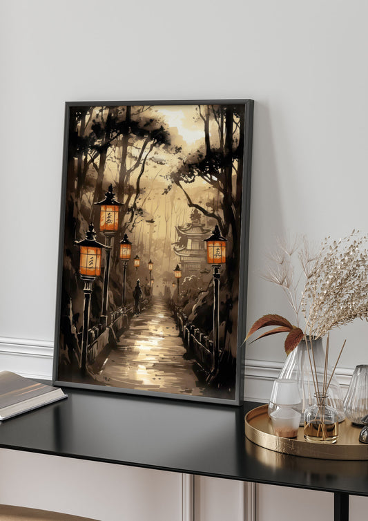 Sumi-e Radiant Lanterns and Temple