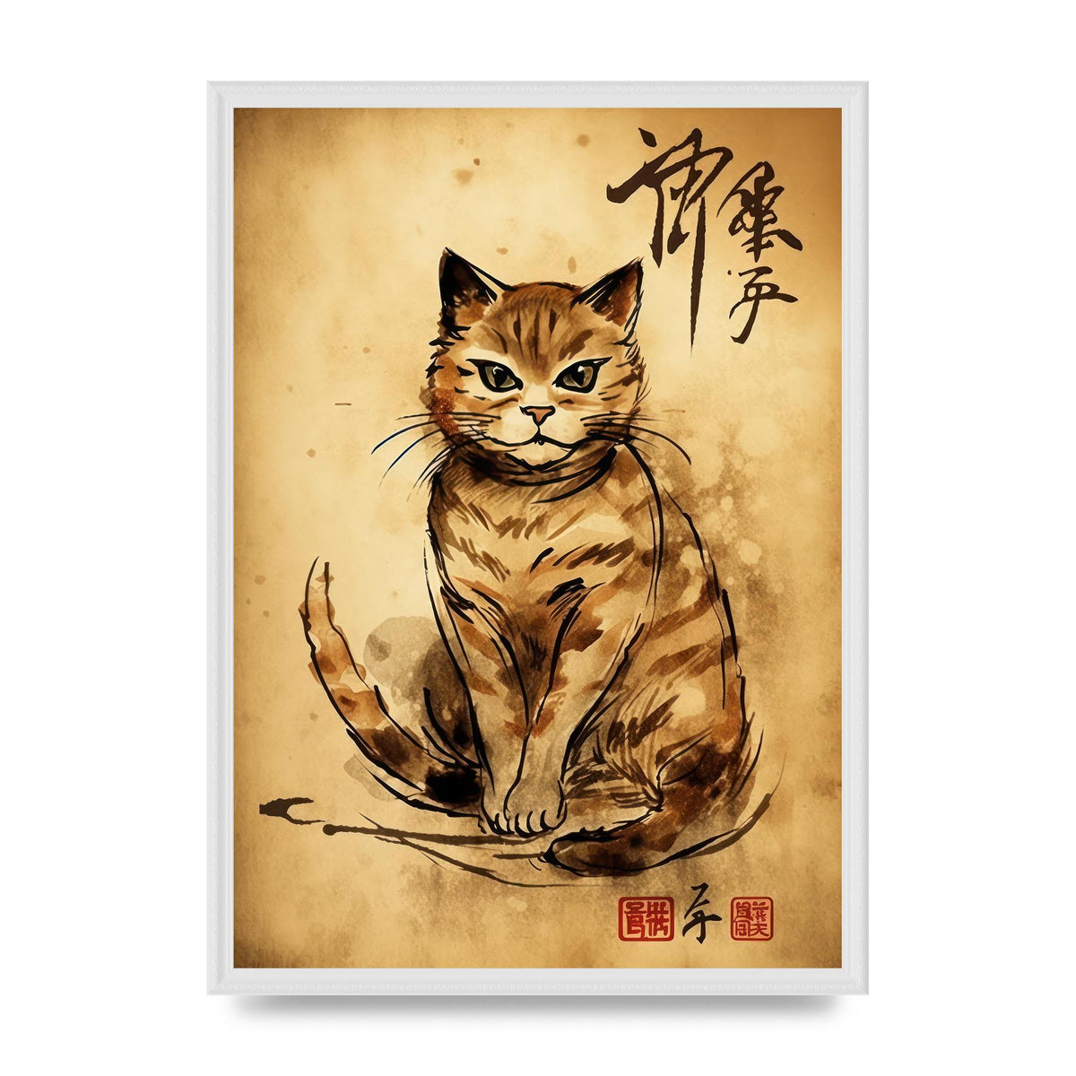 Gorgeous Maneki-Neko Sumi-e Art
