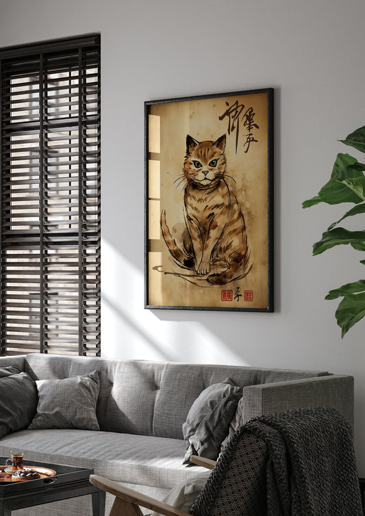 Gorgeous Maneki-Neko Sumi-e Art
