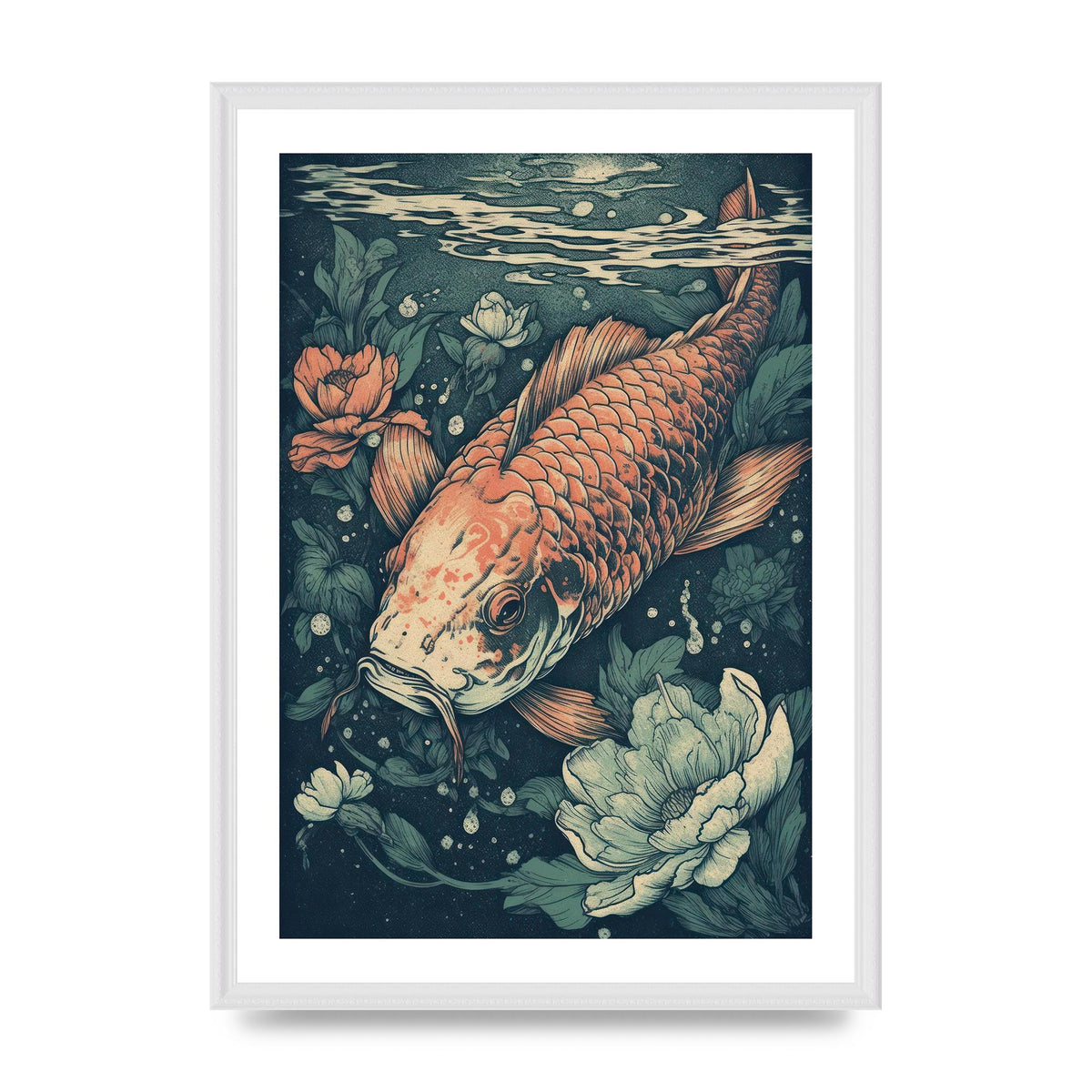 Elegant Floating Koi Fish Risograph