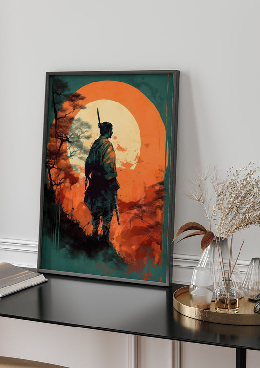Samurais Silhouette Against Stark Backdrop