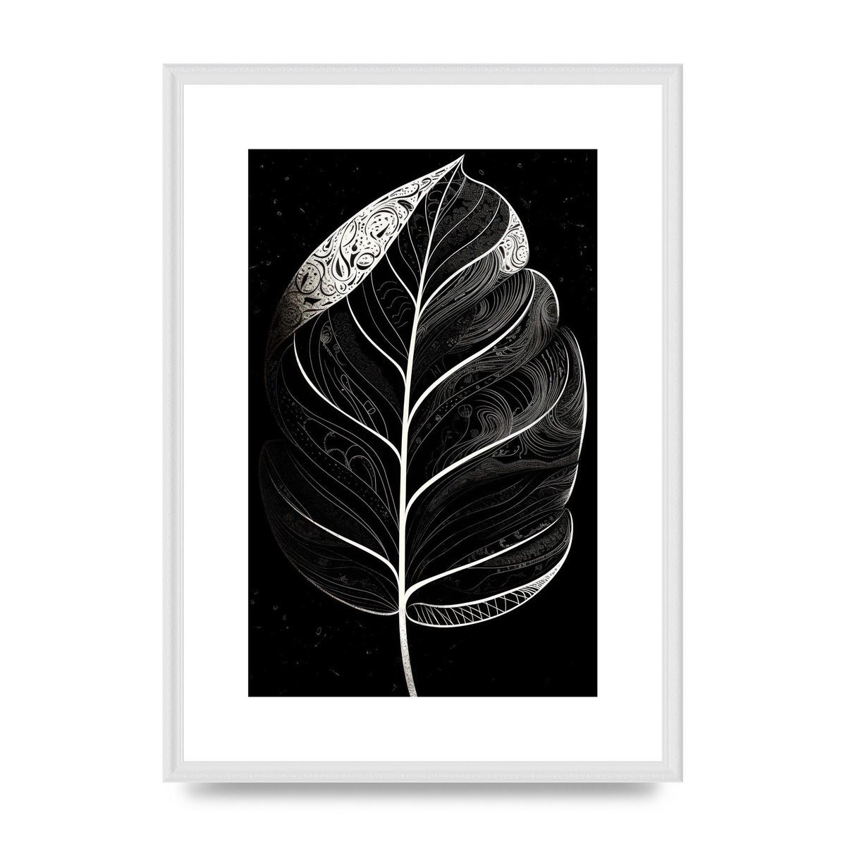 Rubber Plant Leaf in Black and White