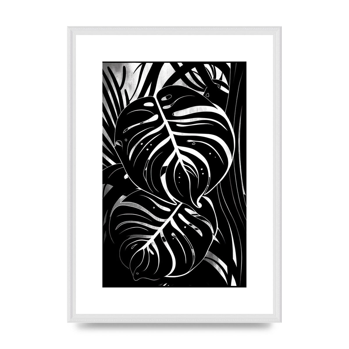 Monochrome Monstera Leaf Risograph