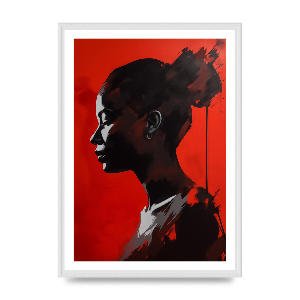 Striking Black Figure on Red Canvas