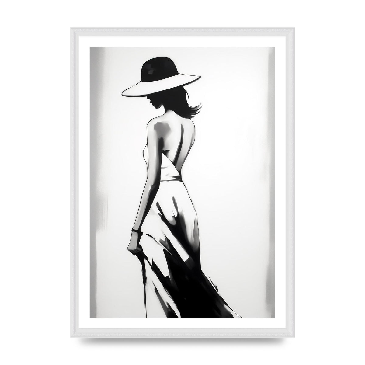 Womans Silhouette on White Canvas