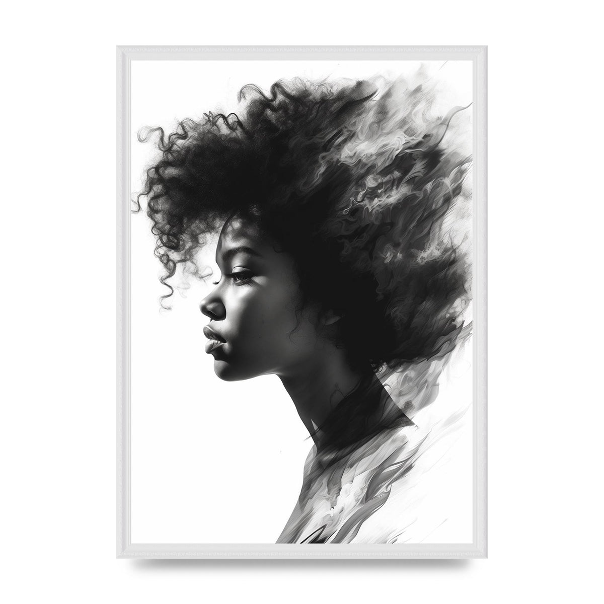 Minimalist Black and White Afro Woman